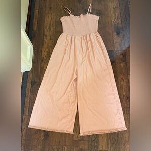 Pink Smocked Wide-Leg Jumpsuit by hem and thread